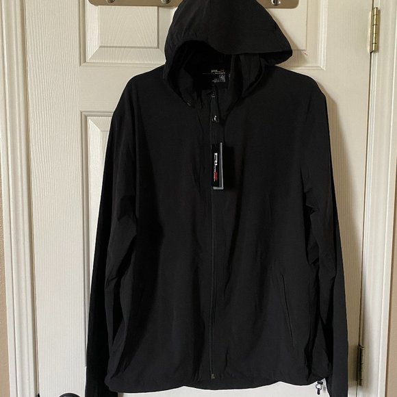 RLX Ralph Lauren Golf Moisture Wicking Hooded Full Zip Windbreaker Jacket Black